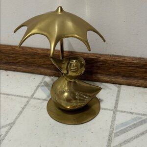 Brass Duck Figurine with Umbrella